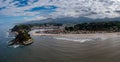 Drone view of Ribadesella and the Sella River estuary on the north coast of Spain in Asturias