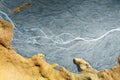 Drone view of the river in the glacier valley. View of the moraines. Alberta, Canada