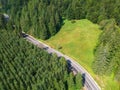 Drone view of a road and forest in Vrancea County, Romania Royalty Free Stock Photo