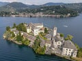 Drone view at San Giulio island on lake of Orta, Italy Royalty Free Stock Photo