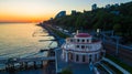 Drone view of Matsesta marine station at sunset, Sochi, Russia