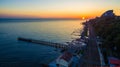 Drone view of Matsesta marine station at sunset, Sochi, Russia