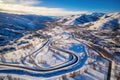 a drone view of ski resort with winding trails