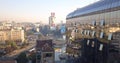 Drone view of Slavija square fountain and Serbian national bank in Belgrade