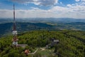 Drone view on Sleza mountain top and television tower Royalty Free Stock Photo