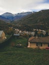 Drone view of Small hillside community on the foothills of Pyrenees.