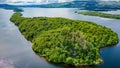 Drone view of small islands on Loch Lomond (Highlands, Scotland