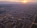 Drone view of smoke floats over the small town in Ukraine