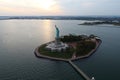 Drone view of the Statue of Liberty on Liberty Island in New York Harbor, New York City, USA Royalty Free Stock Photo