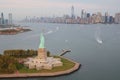 Drone view of the Statue of Liberty on Liberty Island in New York Harbor, New York City, USA Royalty Free Stock Photo