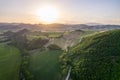 Aerial view of sunset at Marcher region in Italy