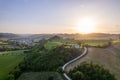 Aerial view of sunset at Marcher region in Italy