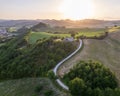 Aerial view of sunset at Marcher region in Italy