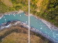 Drone view of suspension bridge in Nepal Royalty Free Stock Photo