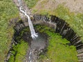 Drone view at Svartifoss waterfall on Skaftafell national park, Iceland Royalty Free Stock Photo