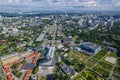 A drone view of the territory of the exhibition of achievements of the national economy VDNKh in Moscow, Russia. Aerial