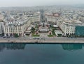 Drone view of Thessaloniki port city with the Aristotelous square on the Thermaic Gulf