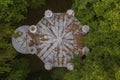 Drone view of tower roof in the middle pf roof canopy