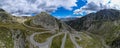 Drone view at Tremola the old road to Gotthard pass in Switzerland