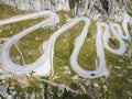 Drone view at Tremola the old road to Gotthard pass in Switzerland