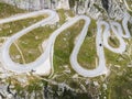 Drone view at Tremola the old road to Gotthard pass in Switzerland