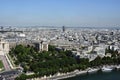 Drone view of the Trocadero Gardens in Paris, France and the Seine River. The modern part of the city with skyscrapers can be seen Royalty Free Stock Photo