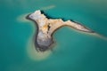 Drone view of the turquoise lake formed as a result of mining waste Royalty Free Stock Photo