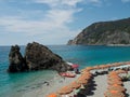 Drone view of the umbrellas on a beach with the Mediterranean Sea Royalty Free Stock Photo