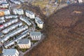 Drone view of urban environment, city taking place of nature