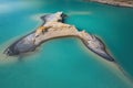 Drone view of the turquoise lake formed as a result of mining waste Royalty Free Stock Photo