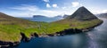 Drone view of Volcano mountain landscape with ocean - Bordoy Vidareidi, Faroe island