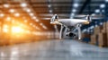 Drone in warehouse, streamlining logistics, inventory, and delivery with cuttingedge automation
