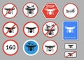 Drone warning sign. Vector set of different warning Royalty Free Stock Photo