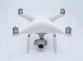 Drone, white studio background shooting, quadrocopter fpv fly camera rc controller Royalty Free Stock Photo