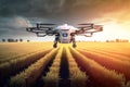 Drone working in farm field. Technology applied to agricultural industry.
