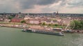 Drones aerial view of the city Mainz and river Rhine Tavel Germany