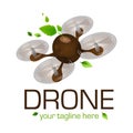 Drones for Agriculture 3D logo. The future of Farming and Agriculture concept. Helicopter Irrigation