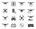 Drones black icon set, helicopter technology and aircraft Royalty Free Stock Photo