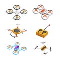 Drones with Controller as Unmanned Aircraft Isometric Vector Set