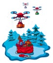 Drones Delivery Presents, New Year Christmas Holiday Vector Illustration