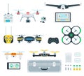 Set of different drones with control panels vector illustration in a flat design