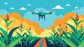 Drones equipped with AI technology flying over a large cornfield collecting data on plant health and predicting