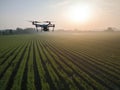 Drones equipped with multispectral sensors fly over crops providing farmers with uptodate reflections of the overall Royalty Free Stock Photo