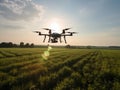 Drones equipped with multispectral sensors fly over crops providing farmers with uptodate reflections of the overall Royalty Free Stock Photo