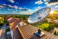 Drones Eye View of a Residential Rooftop with Satellite Dish and Antenna System A Look at Modern Communication Royalty Free Stock Photo