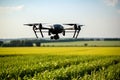 Drones flying over vast agricultural fields, advanced farming techniques Royalty Free Stock Photo