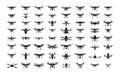 Drones icons vector set. Unmanned quadcopter modern controlled aircraft minimalist monochrome silhouettes isolated on Royalty Free Stock Photo