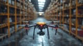 Drones navigate warehouse aisles using advanced obstacle detection technology for efficient tracking Royalty Free Stock Photo