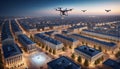 Drones Over Urban Twilight Landscape