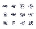 Drones, quadrocopters icons on white